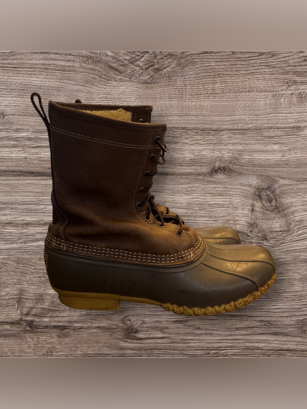 L. L. Bean 10" Brown Tumbled Leather Shearling Lined Hunting Duck Boots - 11 W